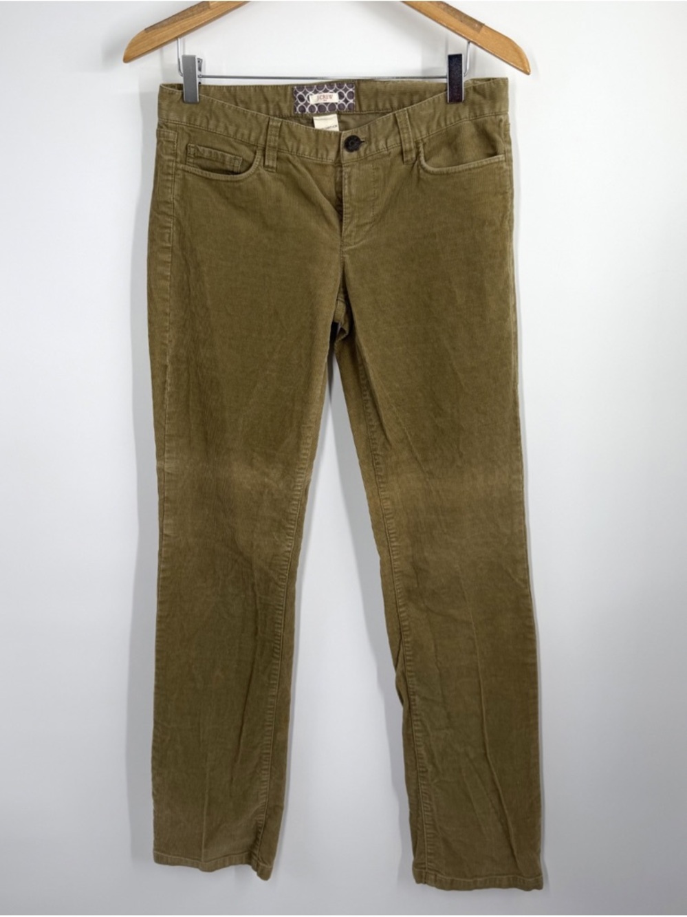 J. Crew Matchstick Corduroy Straight Pants in Olive Khaki